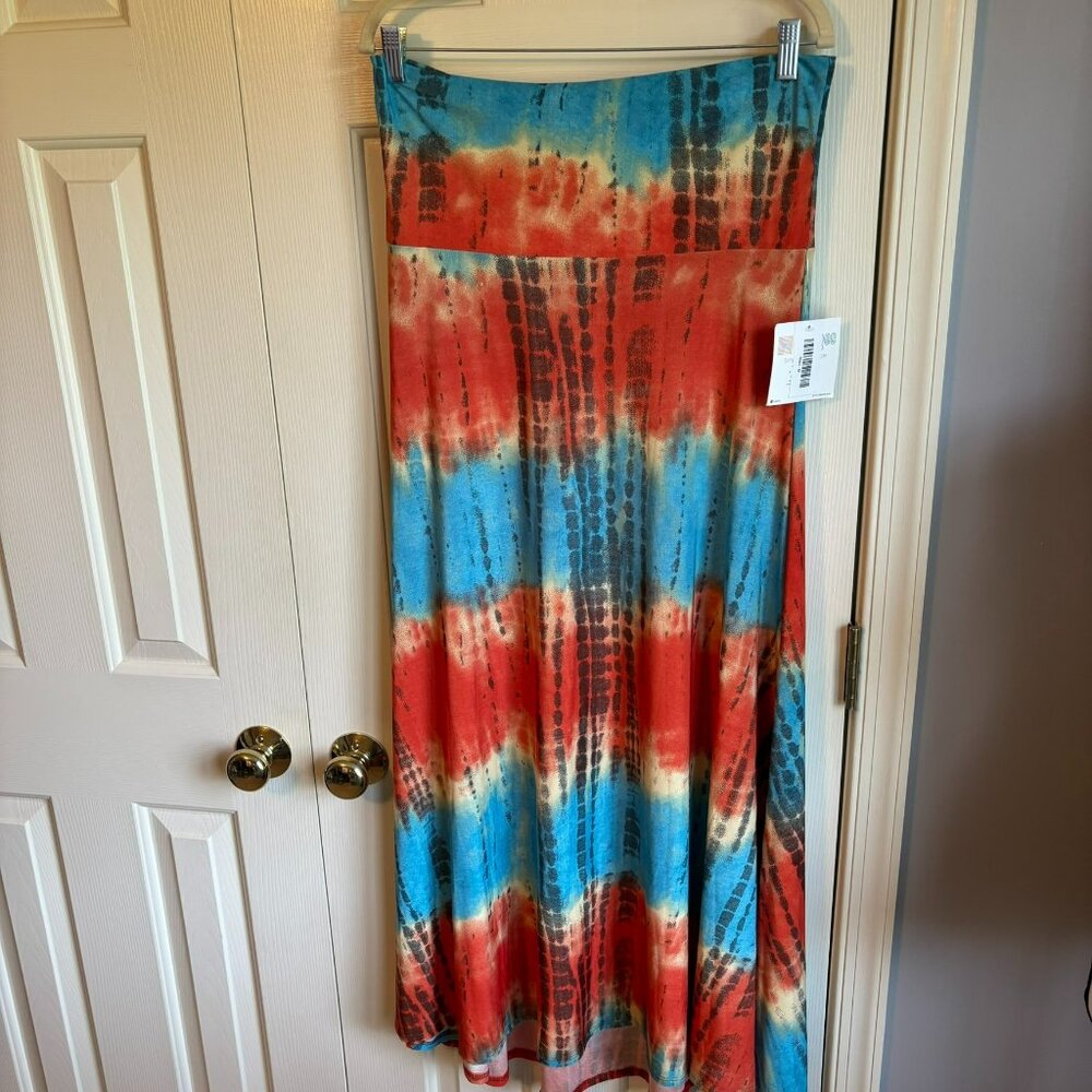 LuLaRoe Tie Dye Maxi Skirt, Size Medium, Blue/Orange/Yellow/Brown, NWT